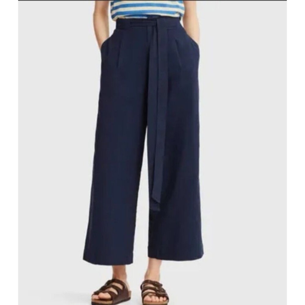 UNIQLO JW Anderson Linen Cotton Blend Wide Leg Pants Pockets Size XS Navy Blue